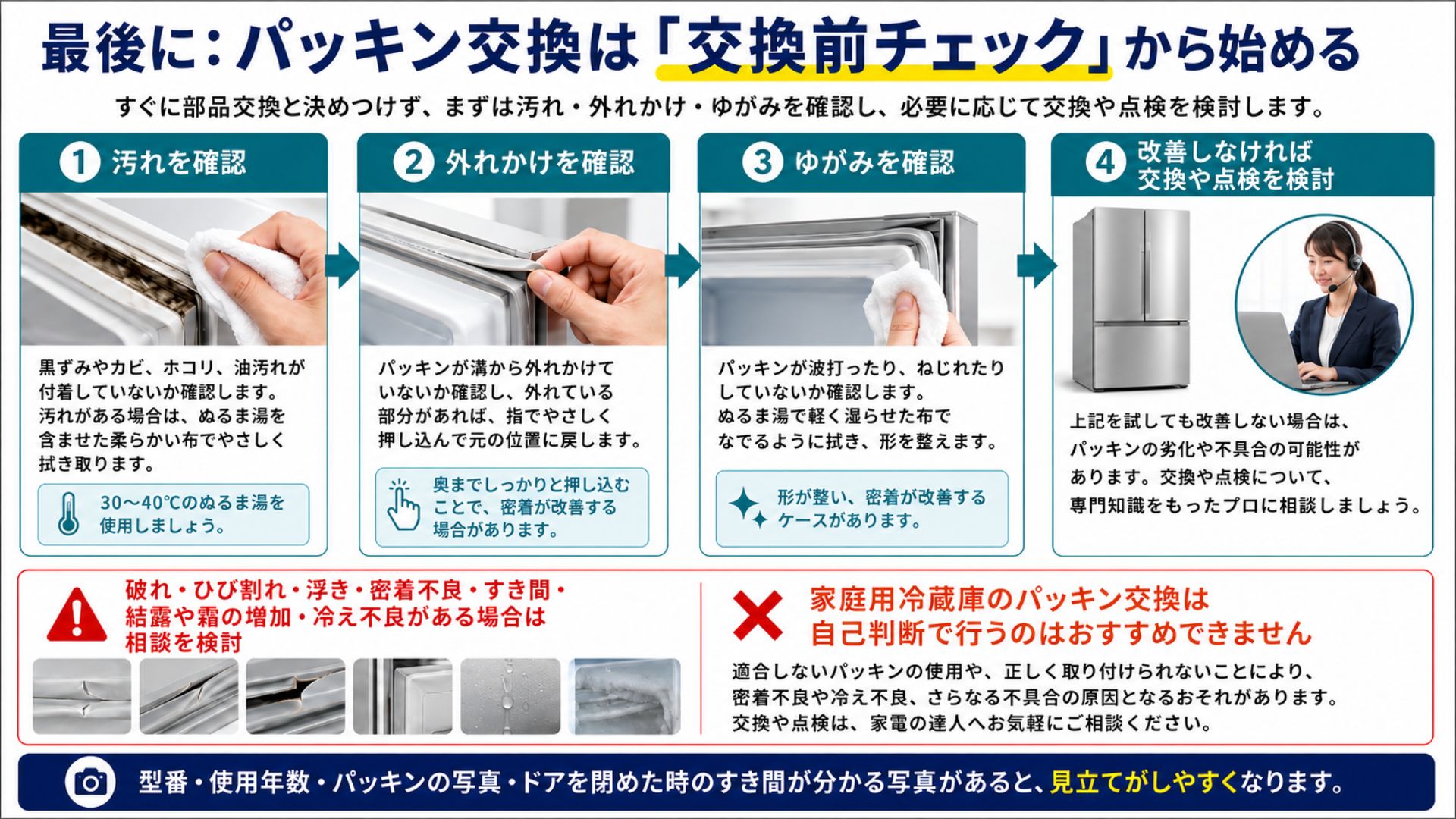 冷蔵庫のパッキン交換は交換前チェックから始める