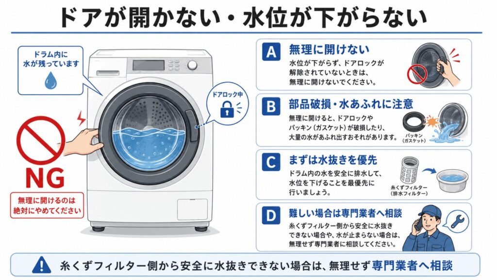 ドアが開かない・水位が下がらない