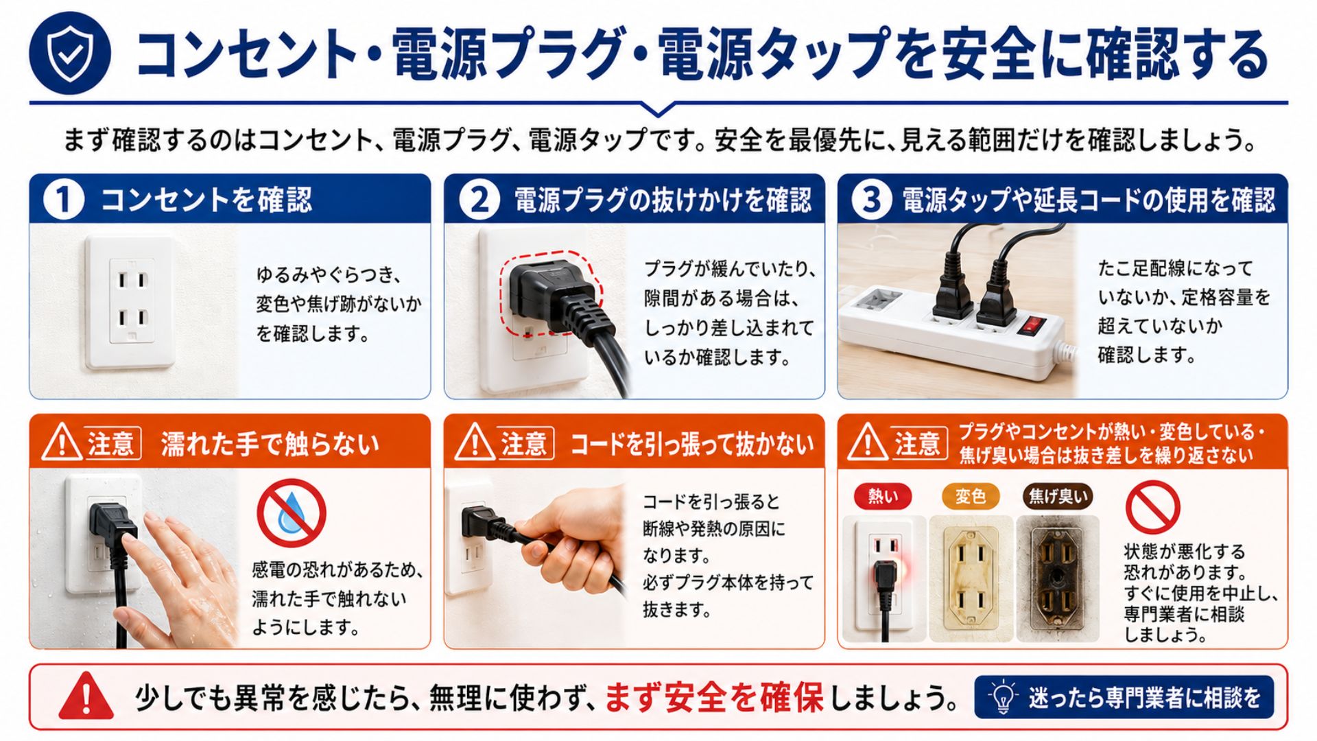冷蔵庫のコンセント・電源プラグ・電源タップを安全に確認する