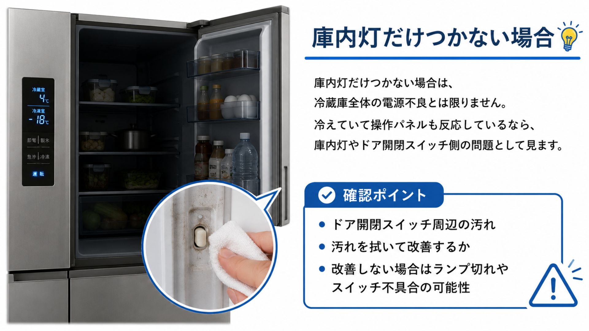 冷蔵庫の庫内灯だけつかない場合の確認