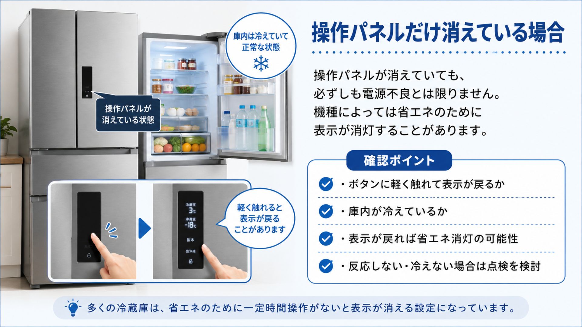冷蔵庫の操作パネルだけ消えている場合の確認