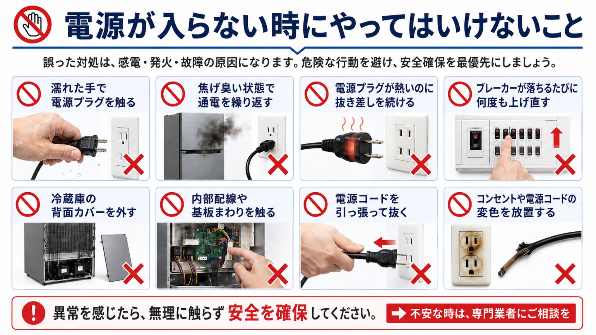 冷蔵庫の電源が入らない時にやってはいけないこと