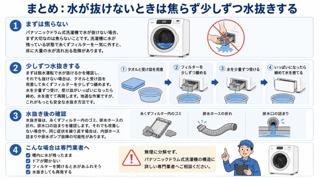 まとめ：水が抜けないときは焦らず少しずつ水抜きする
