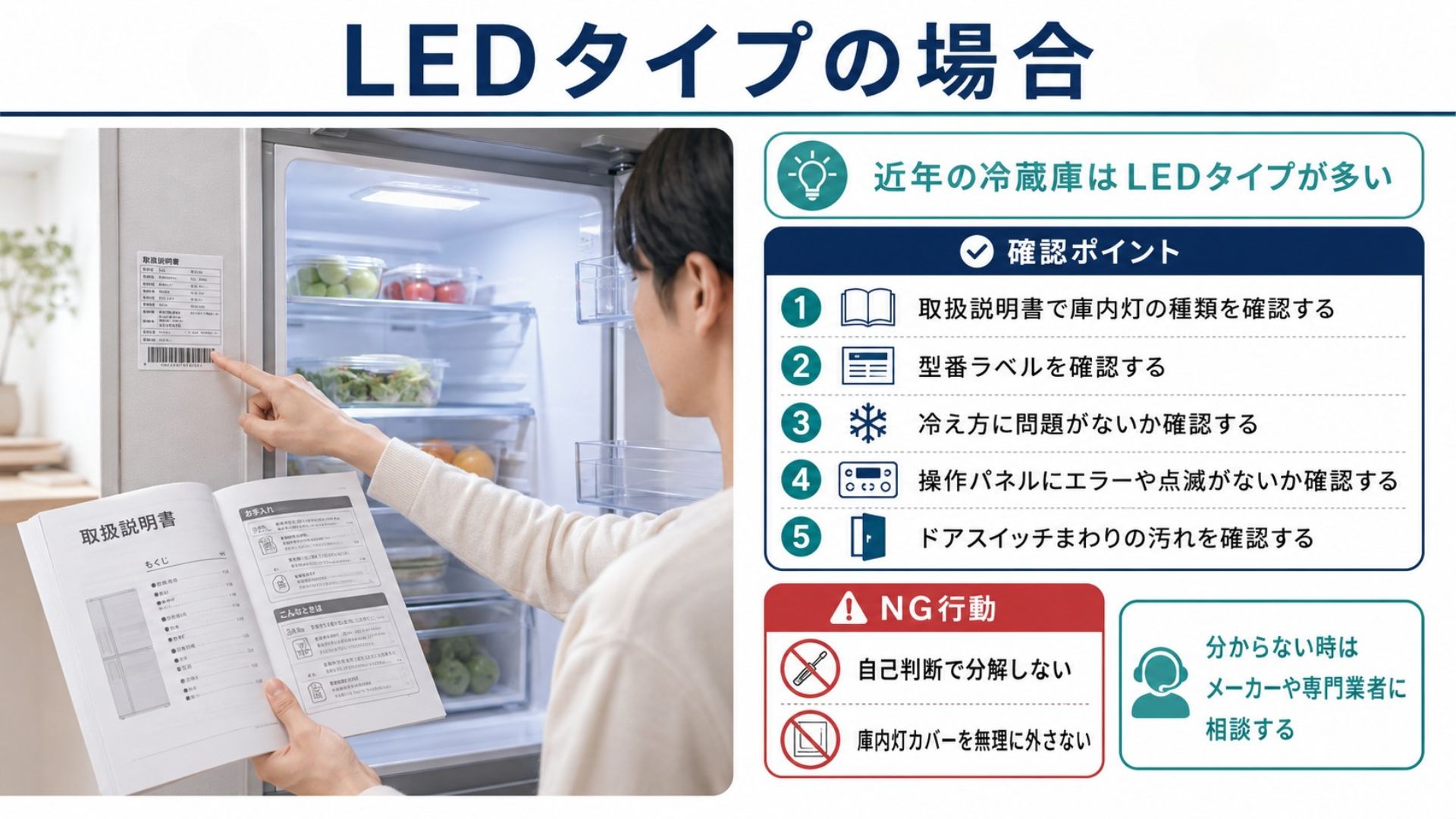 冷蔵庫の庫内灯がLEDタイプの場合の確認