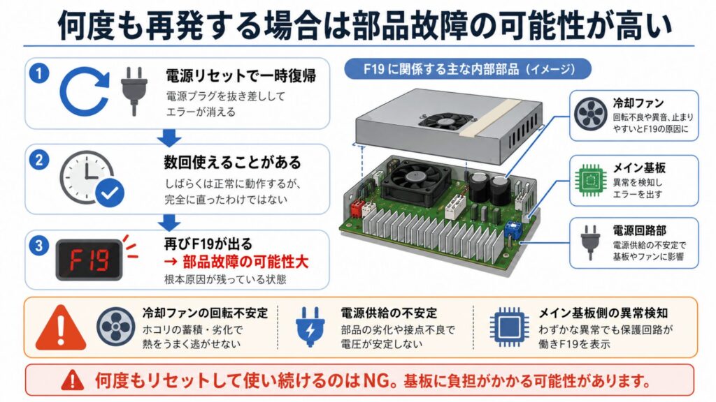 何度も再発する場合は部品故障の可能性が高い