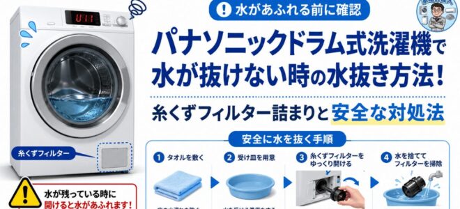 パナソニックドラム式洗濯機で水が抜けない時の水抜き方法！糸くずフィルター詰まりと安全な対処法