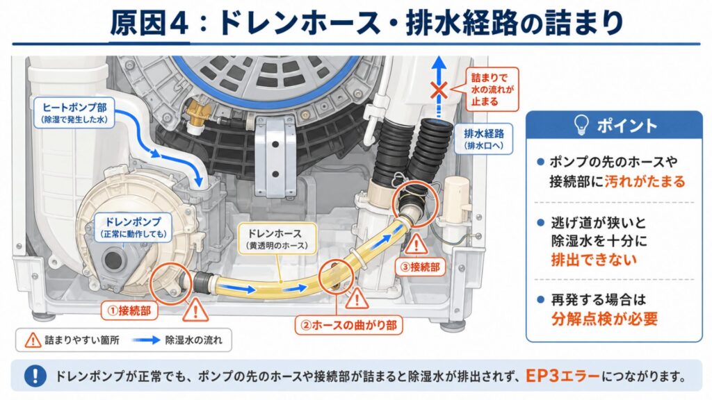 原因4：ドレンホース・排水経路の詰まり