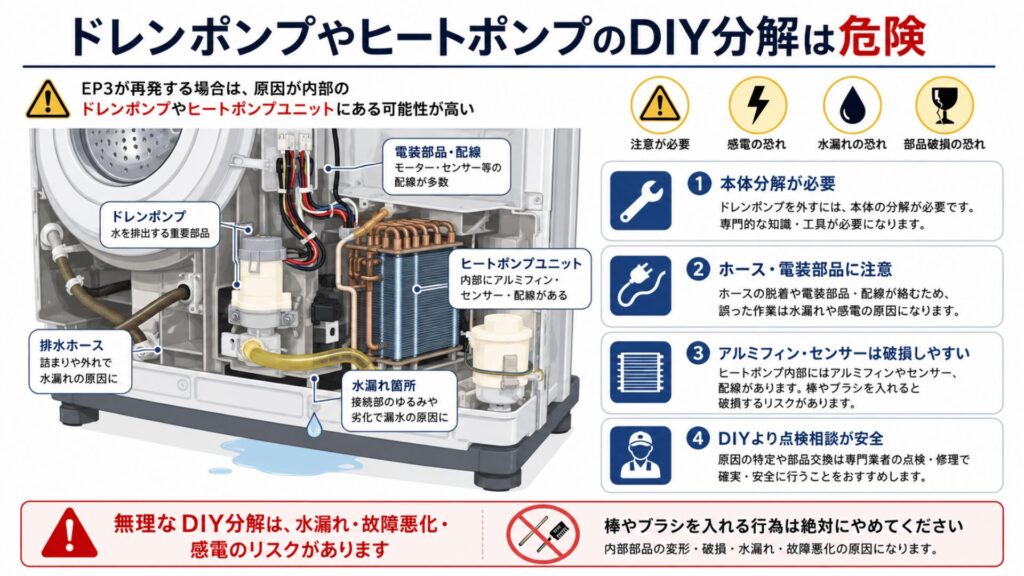 ドレンポンプやヒートポンプのDIY分解は危険