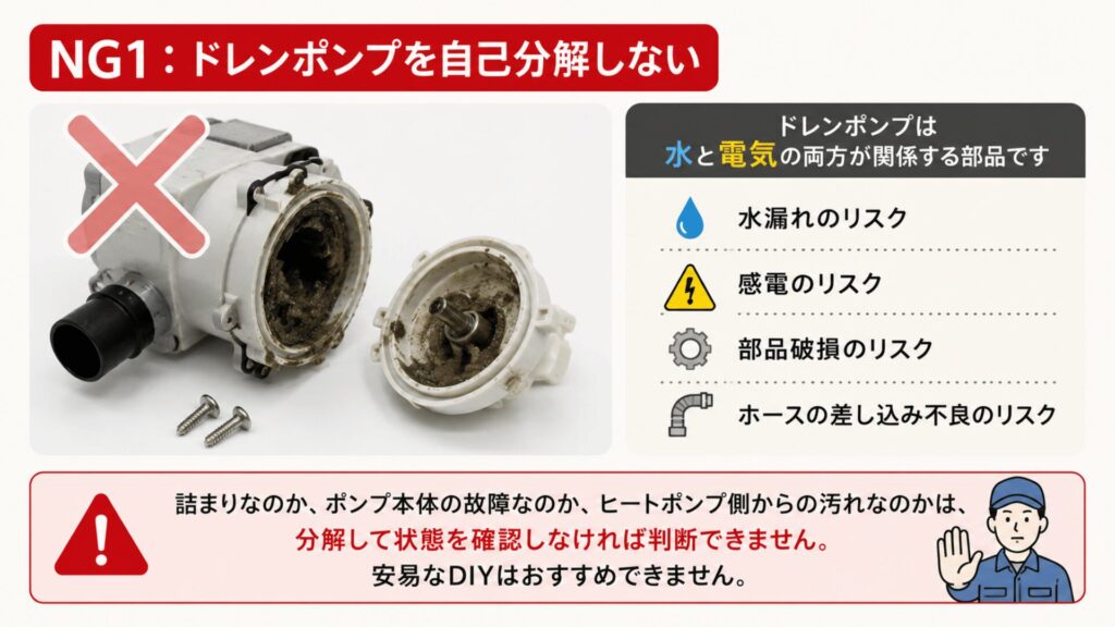NG1：ドレンポンプを自己分解しない