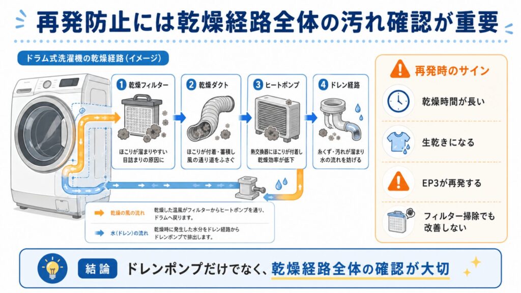 再発防止には乾燥経路全体の汚れ確認が重要