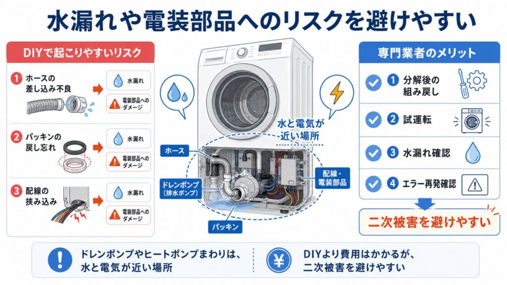 水漏れや電装部品へのリスクを避けやすい