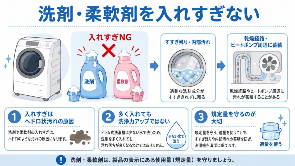 洗剤・柔軟剤を入れすぎない
