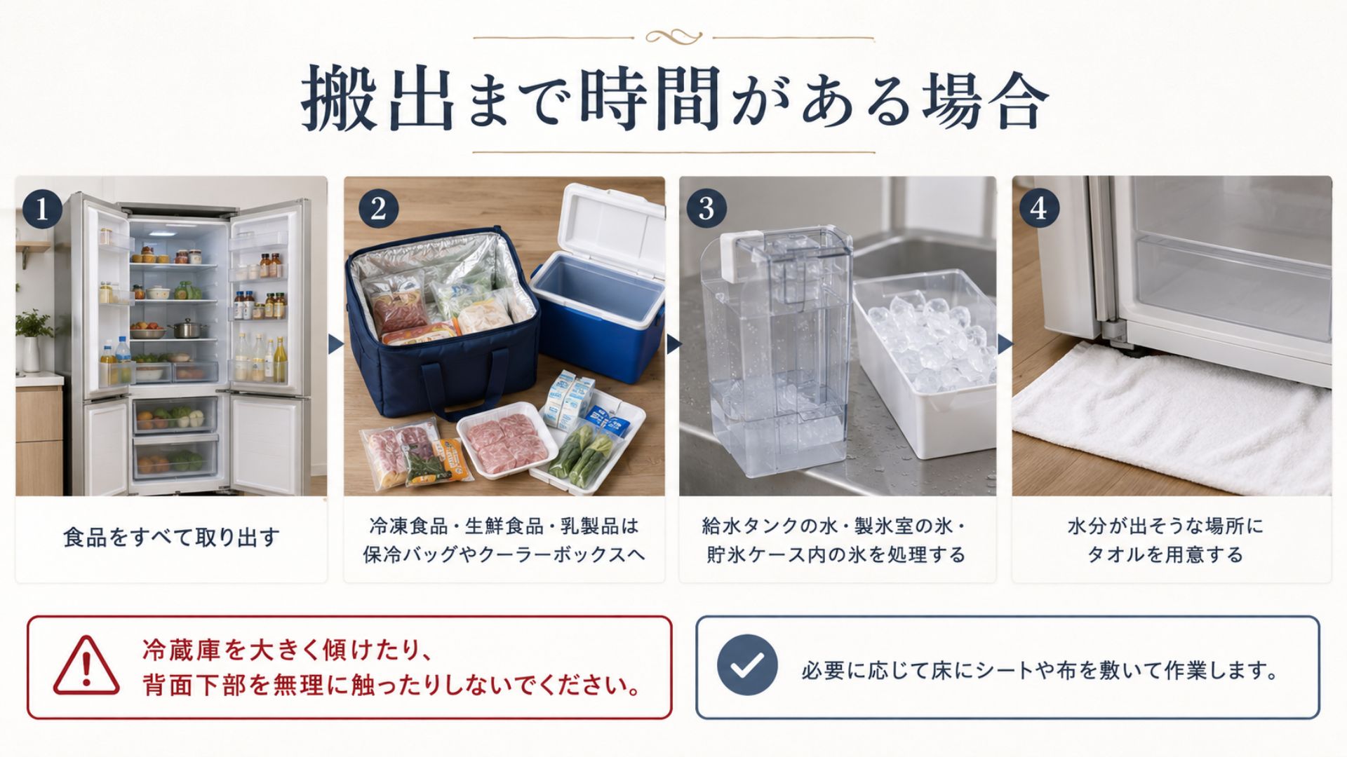 搬出まで時間がある場合に冷蔵庫の食品・水・氷を処理する