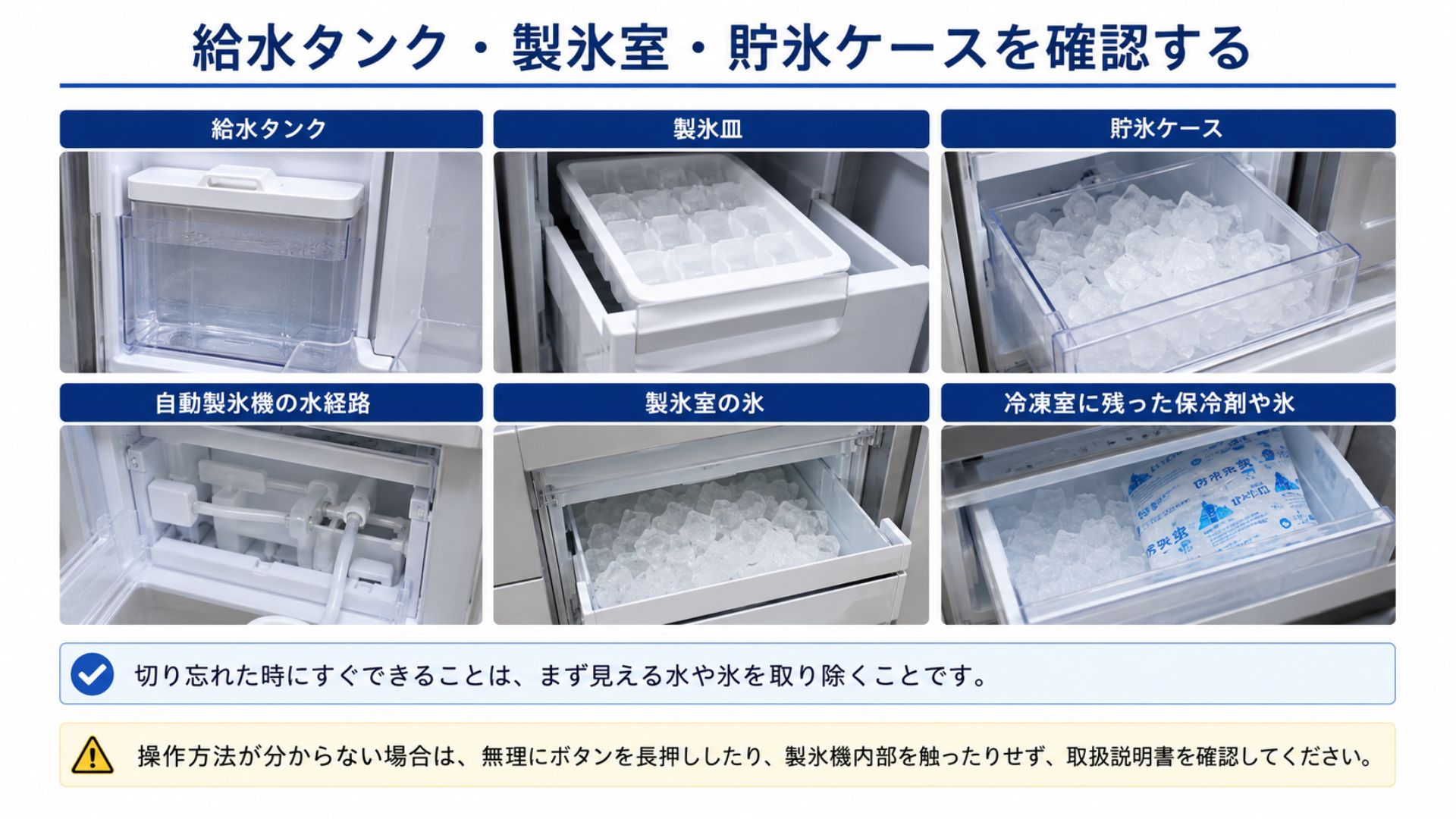 引っ越し前に給水タンク・製氷室・貯氷ケースを確認する