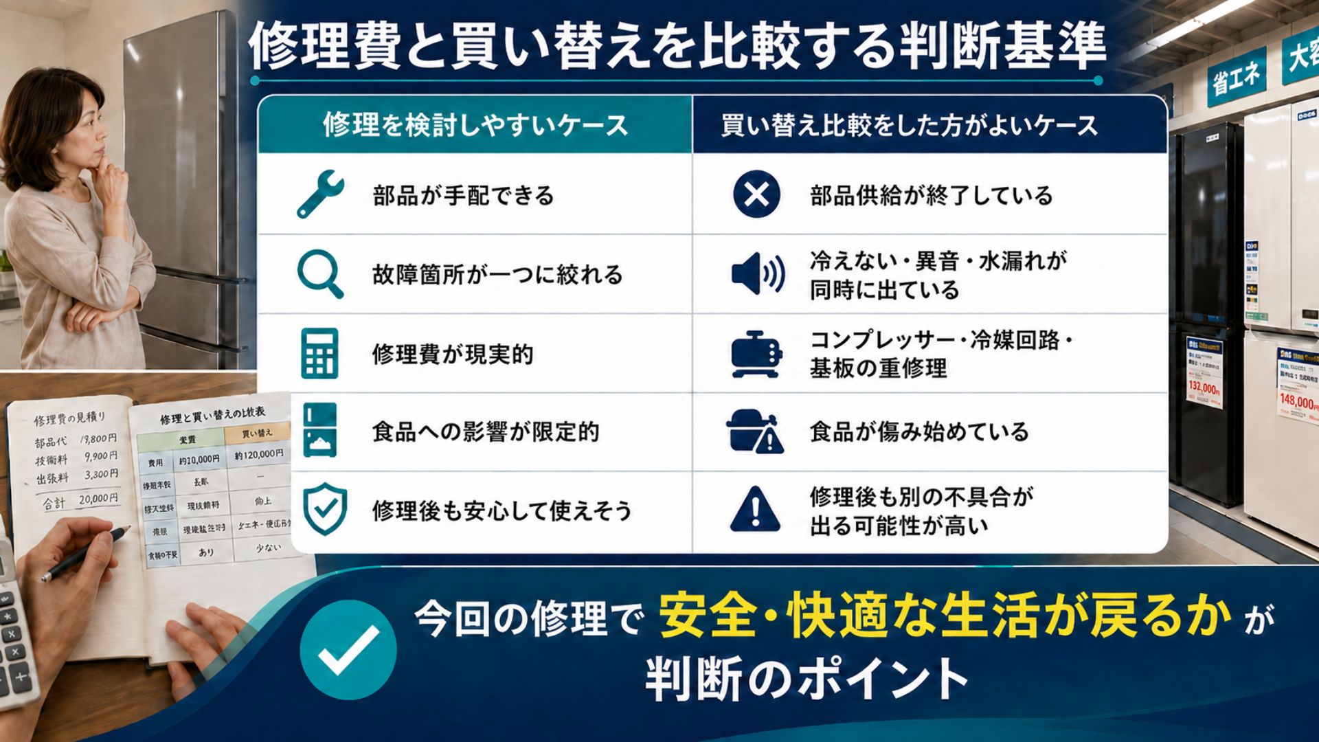 冷蔵庫の修理費と買い替えを比較する判断基準