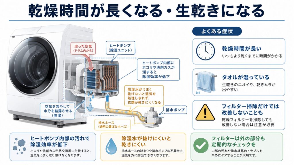 乾燥時間が長くなる・生乾きになる