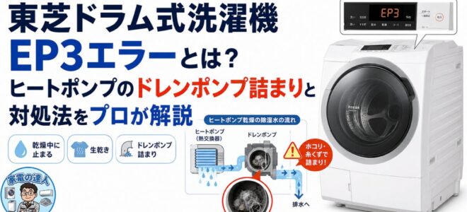 東芝ドラム式洗濯機EP3エラーとは？ヒートポンプのドレンポンプ詰まりと対処法をプロが解説